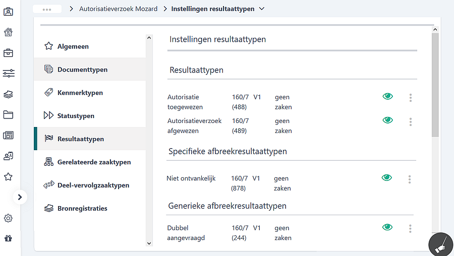 Resultaattypen bij zaaktype