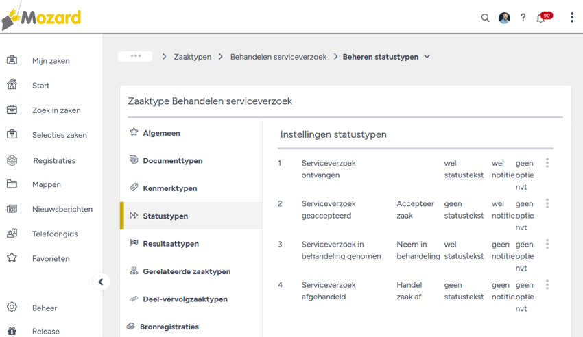 voorbeeld van statustypen in een zaaktype