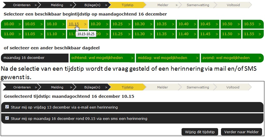 Eindresultaat van reservering via webformulier