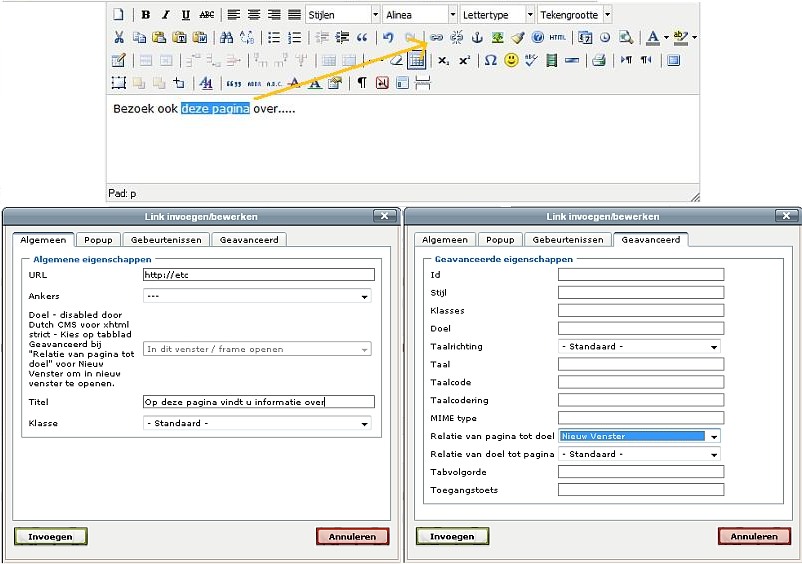 invoegen link in webdocument