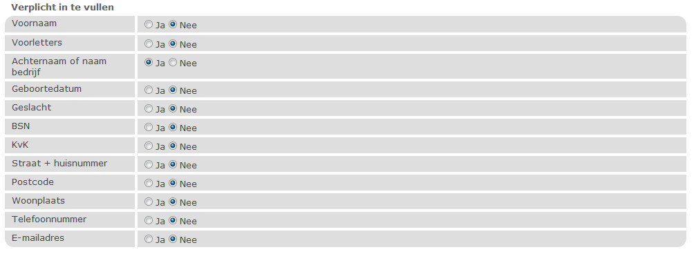 in formulier verplicht in te vullen persoonlijke gegevens